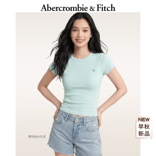 Abercrombie & Fitch 经典小麋鹿图案纯棉修身短袖T恤上衣26夏秋女装