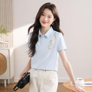 雪中飞 速干短袖T恤女夏季轻薄透气修身显瘦翻领上衣