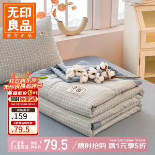 无印良品 A类里外全棉夏凉被纯棉棉花空调夏被学生宿舍 罗恩蓝 150*200CM