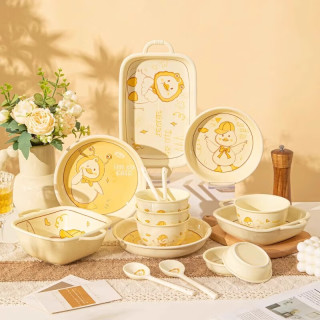 CERAMICS 可爱碗碟套装家用泡面汤碗盘子碗筷组合2025新款餐具 2人食8件套-黄釉可达鸭