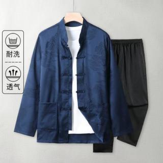 罗蒙 男士长袖衬衫外套休闲裤两件套 富贵山套装