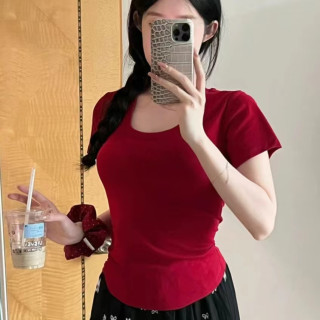 新款红色感女款夏季修身短款薄款黑色洋气短袖T恤女显瘦上衣8410