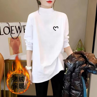 双面德绒白色保暖打底衫女秋冬大码宽松中长款遮屁股内搭上衣加厚