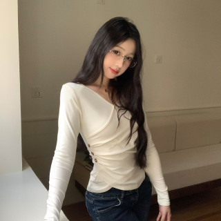 206新款黑色女款夏季V领白色长袖T恤135斤大码显瘦洋气薄款上衣