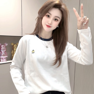 时尚爆款刺绣套头锦纶T恤小衫洋气宽松白色女款新款长袖2026上衣