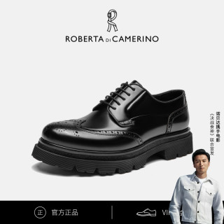 NORBETA Roberta诺贝达男士系带鞋开边珠亮面牛皮厚底商务休闲时尚德比鞋
