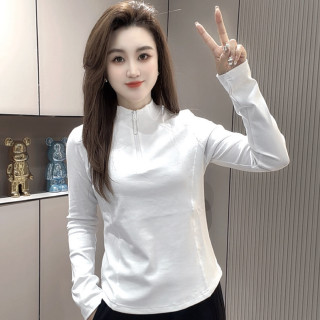 半拉链修身显瘦T恤长袖女款新款2026打底衫上衣打底（卡码拍大）