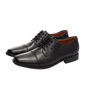 Clarks Tilden Cap系列男士圆头皮革低帮系带平底商务正装德比鞋261103098 黑色 41