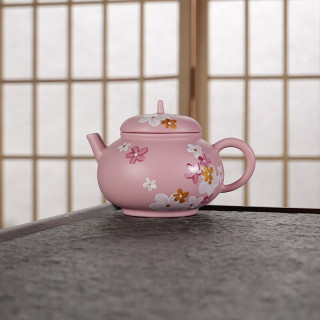 棠门 粉色女士精致描金寒梅傲雪紫砂壶