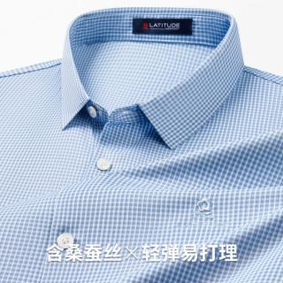 梦特娇 夏商务男士短袖衬衫格纹印花易打理