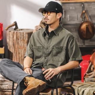 杰雷诺 夏季薄款美式复古工装衬衫男短袖衬衣牛仔外套