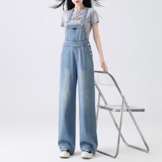 I.T it ccaabb小香风牛仔背带裤女春款薄宽松休闲显瘦阔腿裤