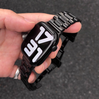 卡客风暴 新三珠适用苹果iwatch手表表带s10不锈钢电镀9876蝴蝶扣