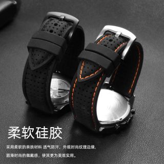防水硅胶手表带适用智能手表/机械表表带黑色橡胶表链男