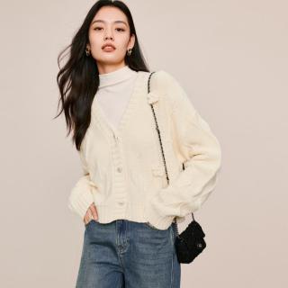 限尺码：伊芙丽 女士手钩花V领开衫毛衣 春季穿搭