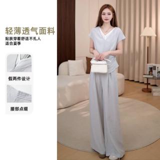 马克华菲 女装通勤无袖衬衫阔腿裤套装