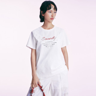 太平鸟 时尚蕾丝拼接字母短袖T恤女士上衣A1CNG2725