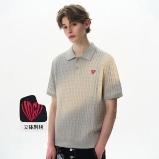 I.T it UDG老钱翻领冰丝薄款针织衫短袖刺绣麻花肌理男士POLO衫