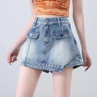 I.T it izzue复古时尚不规则牛仔短裤女夏季显瘦高腰A字裙裤