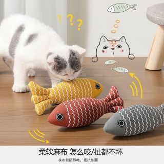 新款猫玩具自嗨解闷猫薄荷鱼耐用幼猫磨牙麻布薄荷仿真鱼猫咪玩具