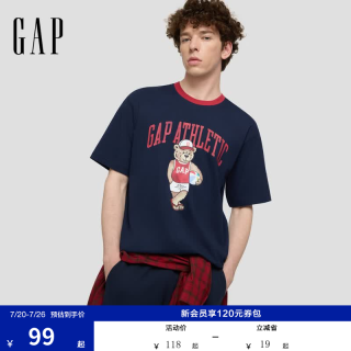 Gap 891498 logo小熊印花纯棉宽松短袖T恤 海军蓝 M
