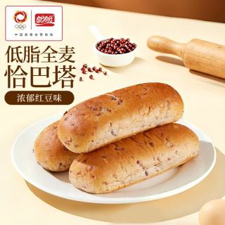 盼盼 全麦恰巴塔红豆味510g 低脂0蔗糖面包早餐代餐健身粗粮
