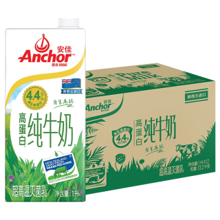 安佳 4.4g高蛋白全脂纯牛奶 12L 1L*12盒
