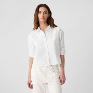 Gap 女装春季款纯棉翻领短款不易皱常规长袖衬衫美版885295