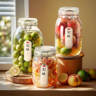 木琅 玻璃密封罐泡酒罐泡酒玻璃瓶泡酒专用罐果酒罐青梅杨梅容器储物罐 5升（送贴纸）