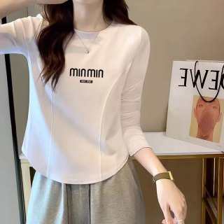 无品牌 女鱼骨修身显瘦长袖T恤 圆领打底衫