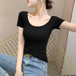黑色短袖t恤女夏2024新款爆款低领圆领T恤女白色百搭黑色上衣显瘦
