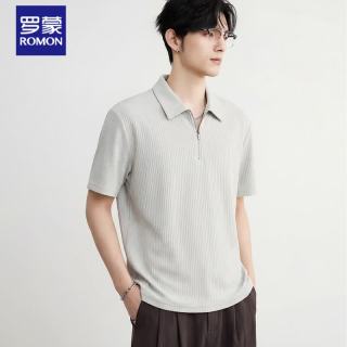 罗蒙 冰丝透气短袖POLO衫男士夏季新款白色商务休闲T恤 冰川灰    M