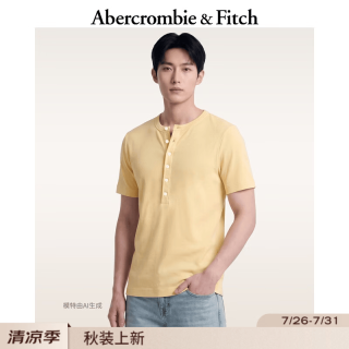 Abercrombie & Fitch 美式复古白色多色亨利领修身短袖T恤26夏秋新款男装