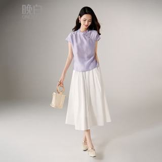 晚白 莱赛尔亚麻醋酸衬衫女