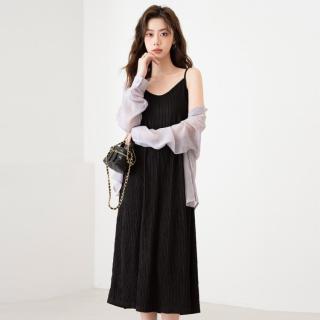 班尼路 时尚褶皱设计针织吊带裙内搭显瘦连衣裙夏季清凉高级感百搭A字裙