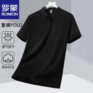 罗蒙 短袖T恤男士夏季翻领纯色polo衫半截袖休闲打底衫 黑色 XL