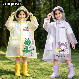 ZHIQIUSH 儿童雨衣 T005 卡通透明雨披 幼儿园小学生 男女童宝宝 小黄鸭升级款 加厚材质 口袋