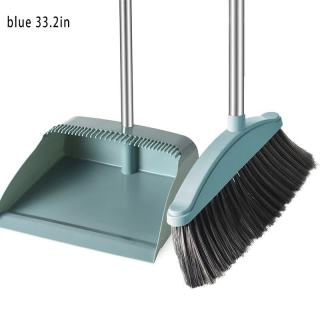 加厚折叠扫帚簸箕地刷三合一家居清洁多功能扫把套装 四排软毛扫把簸箕2件套-北欧蓝