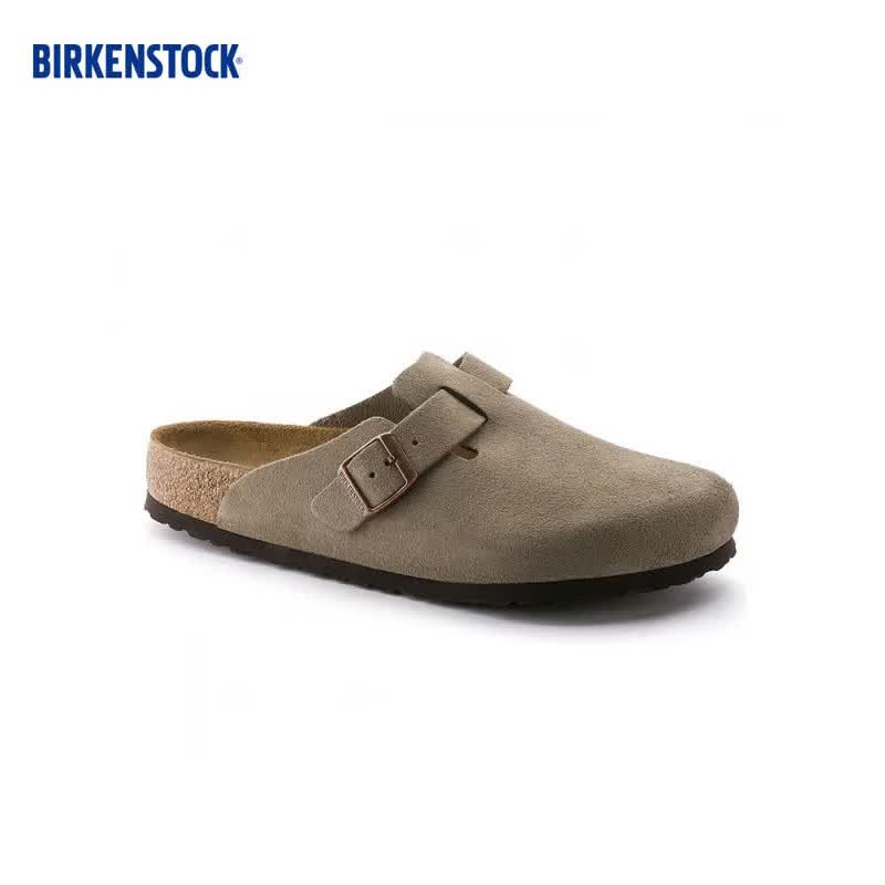 BIRKENSTOCK勃肯 牛皮绒面革软底包头拖鞋 灰色 窄版 46