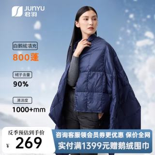 君羽 羽绒毯办公室午睡毯 空调毯 沙发盖毯羽绒披肩800蓬白鹅绒 宝蓝 160*100cm（充绒45克）