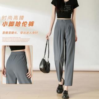 DEBRAND 双扣设计西装裤女夏款轻薄时尚高腰垂感显瘦修身通勤休闲烟管裤