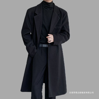 无品牌 男士休闲风衣 韩版宽松中长款过膝外套 秋冬青年呢子男