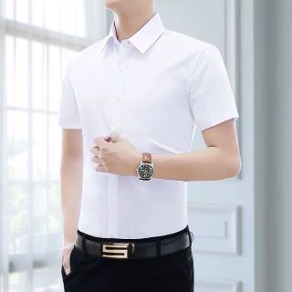 青年春秋季白衬衫男半袖商务休闲韩版修身黑工装长袖伴郎衬衣寸职