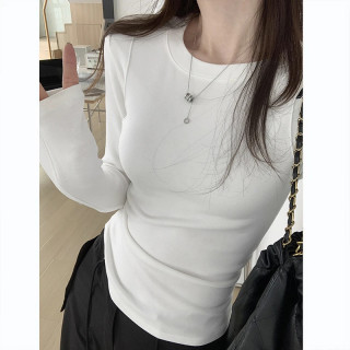 正肩洋气修身T恤长袖薄款小众白色打底衫2026新款显瘦女款上衣