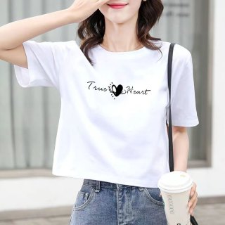 小个子白色短款t恤女2026夏季新款宽松舒适显瘦简约百搭半袖棉T恤