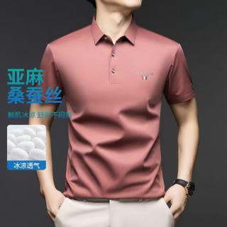 夏季新款男装男士翻领衬衫POLO衫高档时尚桑蚕丝短袖T恤上衣商务
