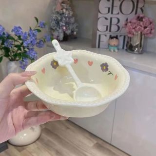 郦狼 奶黄沙拉碗个人勺子陶瓷碗ins餐具酸奶碗早餐碗女生甜品HR