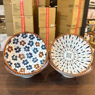 OMGD 日式8英寸藤编面碗复古家用陶瓷釉下彩ins风饭碗汤碗加厚防烫碗x