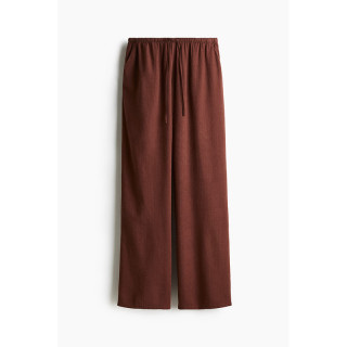 H&M HM女装休闲裤夏季抽绳宽松直筒亚麻混纺休闲长裤1261667