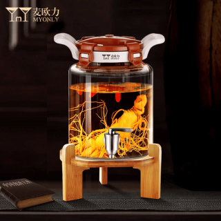 麦欧力 泡酒容器高档泡酒空瓶 B款10斤升级瓷芯龙头竹架5L